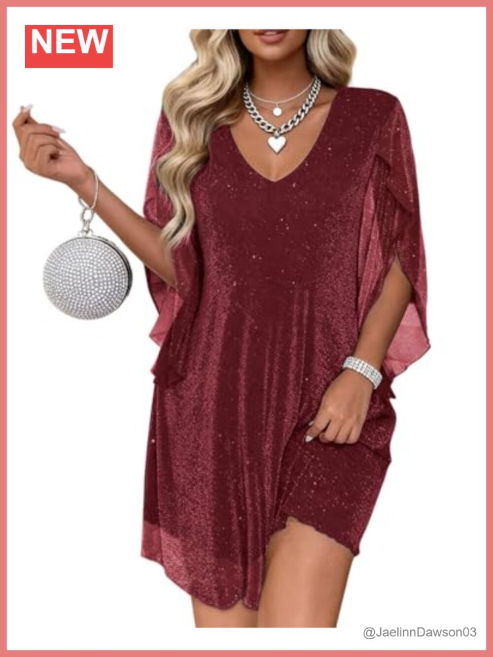 Women's Sparkly Chiffon Cocktail Dress Flutter Sleeve Wedding Guest Party